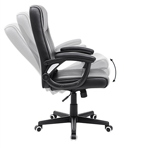 SONGMICS OBG32B - Silla Giratoria de Oficina, PU Resistente, Ajustable en Altura, Diseño Ergonómico, Negro