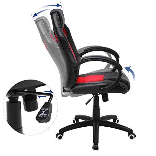 SONGMICS OBG56BR Racing - Silla de Escritorio de Oficina Ergonómica Regulable con Ruedas, color Rojo