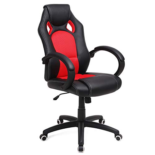 SONGMICS OBG56BR Racing - Silla de Escritorio de Oficina Ergonómica Regulable con Ruedas, color Rojo