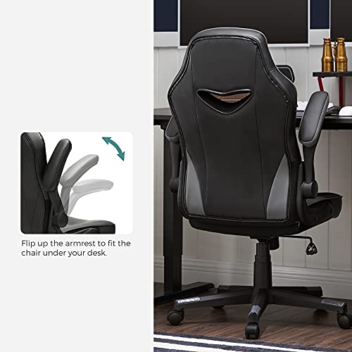 SONGMICS Silla de Oficina, Silla giratoria ergonómica, con reposabrazos Plegables, Altura Ajustable e inclinación Libre, Carga de 150 kg, Negro OBG064B01