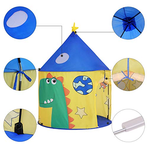 SONGMICS Tienda Infantil, Castillo Interior y Exterior, Pop-up Portátil, Tienda para niños, Bolsa de Transporte, Casa de Juego con Tema de Dinosaurio, Espacio Privado para Mayor de 3 niños , LPT02YU