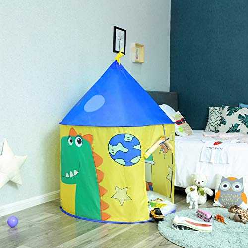 SONGMICS Tienda Infantil, Castillo Interior y Exterior, Pop-up Portátil, Tienda para niños, Bolsa de Transporte, Casa de Juego con Tema de Dinosaurio, Espacio Privado para Mayor de 3 niños , LPT02YU