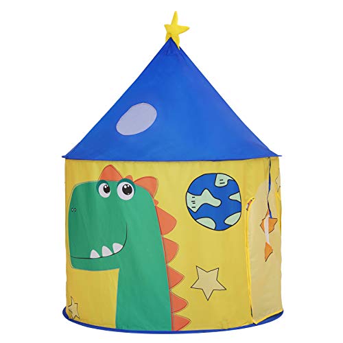 SONGMICS Tienda Infantil, Castillo Interior y Exterior, Pop-up Portátil, Tienda para niños, Bolsa de Transporte, Casa de Juego con Tema de Dinosaurio, Espacio Privado para Mayor de 3 niños , LPT02YU