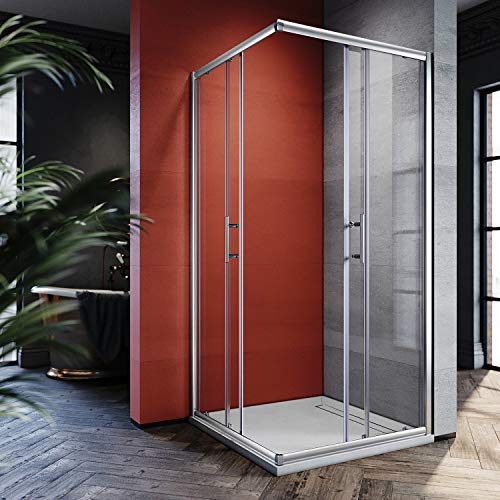 SONNI Mampara de Ducha Angular Puertas Corredera 80x80cm,Puertas de Ducha Apertura Central con Vidrio Templado de Seguridad 5mm