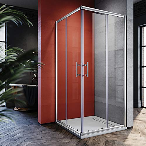 SONNI Mampara de Ducha Angular Puertas Corredera 80x80cm,Puertas de Ducha Apertura Central con Vidrio Templado de Seguridad 5mm