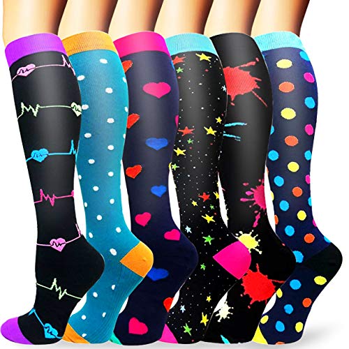 Sooverki Calcetines de compresión para Mujeres y Hombres 20-25 mmHg es el Mejor Graduado atlético, Correr, Volar, Viajar, Enfermeras 09-Multicolor-6 Pares S/M