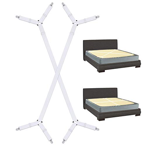 Sopito Cama Sujetadores de sábanas, 2 Piezas Ajustable Largo Correas del Soporte de la sábana Tarea Pesada Cama Sábana Pinzas, Blanco