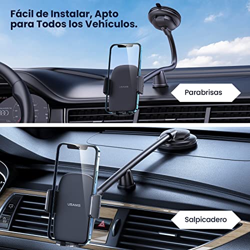 Soporte Móvil Coche, YOUSAMS Soporte Movil Coche para Salpicadero Parabrisas Rotación 360° Sujeta Movil Coche Universal con Ventosa y Fijador Antivibración Brazo Largo para iPhone 13 12 Pro Samsung