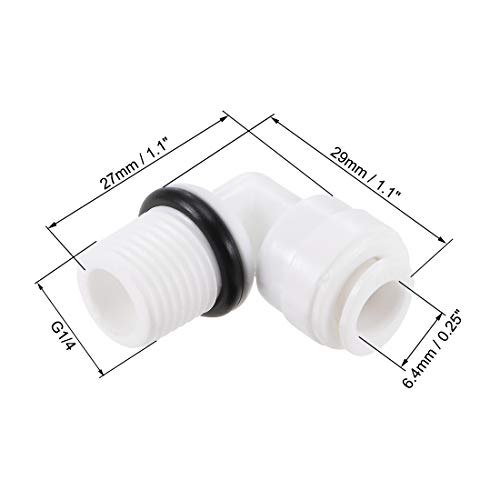 sourcing map Rápido Conector Tipo L G1/4 Macho Rosca a 1/4" Tubo, Codo Conexión Accesorios para RO Agua Purificador, 29x27mm Blanco Negro 10Uds