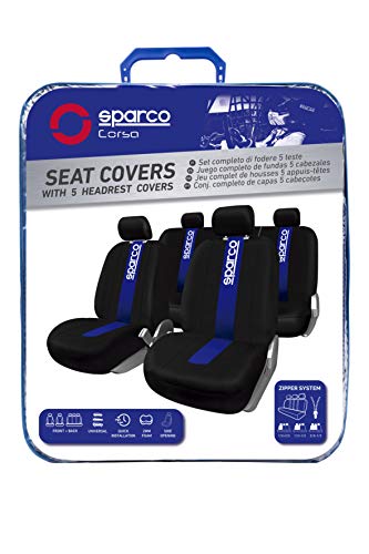 Sparco SPC1011 CLASSIC - Juego de Fundas para Asientos de Coche, color Negro y Azul, 9 Piezas