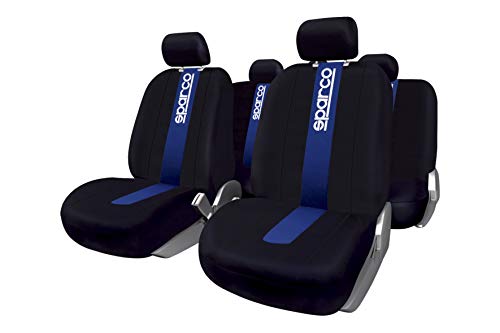 Sparco SPC1011 CLASSIC - Juego de Fundas para Asientos de Coche, color Negro y Azul, 9 Piezas