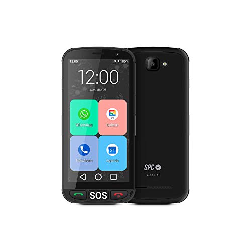 SPC Apolo - Smartphone con Whatsapp para Personas Mayores, botón SOS, Botones físicos para Colgar y descolgar, Base de Carga, Iconos XXL, Pantalla de 5”, 16GB de Memoria Ampliable, Android 10 - Negro