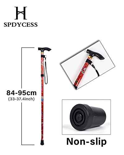 SPDYCESS Bastones Plegables, Estampado Flores Aluminio Ajustable Bastón Ligero Portátil Viaje Bastones Trekking Ergonómico Mango Antideslizante Alpenstock para Mujeres Hombres Excursionistas Mayores