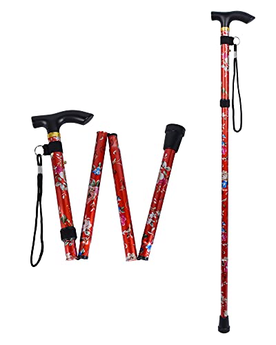 SPDYCESS Bastones Plegables, Estampado Flores Aluminio Ajustable Bastón Ligero Portátil Viaje Bastones Trekking Ergonómico Mango Antideslizante Alpenstock para Mujeres Hombres Excursionistas Mayores