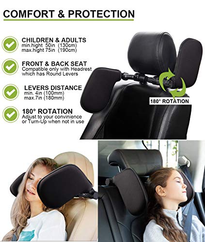 Spurtar Almohada de Cuello del Coche, Reposacabezas - Auto Cojín Cuello Almohada Reposacabezas Plegable para Dormir en el Automóvil para Adultos y niños (Negro)