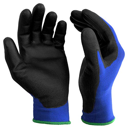 S&R 12 Guantes de Trabajo en fibra de Nylon con recubrimiento de PU - 12 pares. Talla L/9