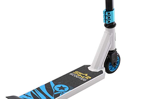 STAR SCOOTER Patinete Patineta Scooter Freestyle Stuntscooter para niños y niñas a Partir de 7 años y Adultos | 100 mm Edición Entrada | Blanco Azul