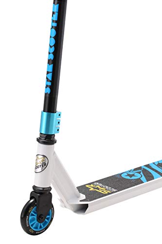 STAR SCOOTER Patinete Patineta Scooter Freestyle Stuntscooter para niños y niñas a Partir de 7 años y Adultos | 100 mm Edición Entrada | Blanco Azul