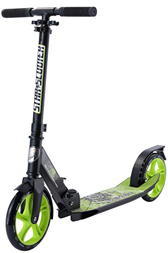 STAR SCOOTER Patinete Patineta Scooter Plegable para niños y niñas a Partir de 6-7 años y Adultos con diseño Premium para Ciudad |205 mm Edición Cruising de Lujo | Negro & Verde