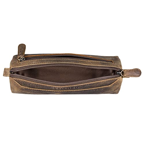 STILORD 'Jim' Estuche o Bolsa para lápices y bolígrafos de Cuero Portatodo Escolar Redondo para Hombres y Mujeres Cartuchera de Piel auténtica, Color:marrón - Medio