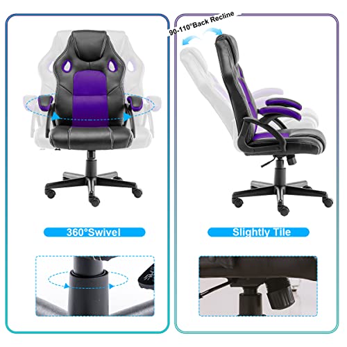 STmeng Liberty T5 Silla Oficina Ergonómica, Silla Gaming, Estilo de Carreras, Ajustable Giratoria Sillas de Oficina con Ruedas Soporte Lumbar Reposabrazos Asiento Acolchado Capacidad 180kg (Morado)