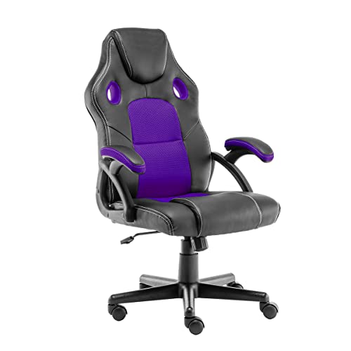 STmeng Liberty T5 Silla Oficina Ergonómica, Silla Gaming, Estilo de Carreras, Ajustable Giratoria Sillas de Oficina con Ruedas Soporte Lumbar Reposabrazos Asiento Acolchado Capacidad 180kg (Morado)