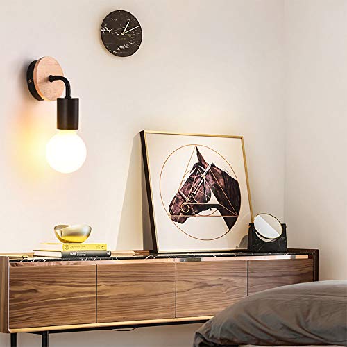 STOEX Apliques Moderno Nórdico Diseño forma 7 Lámpara de Pared Redonda Simple Base de Madera Exquisito Iluminacion de Loft Oficina Dormitorio Cocina Pasillo Cama Nocturna (Negro)