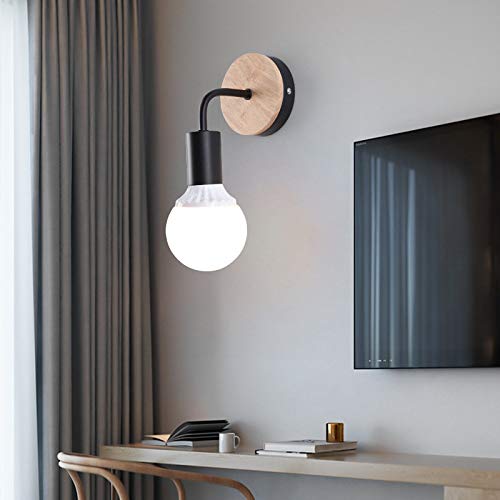 STOEX Apliques Moderno Nórdico Diseño forma 7 Lámpara de Pared Redonda Simple Base de Madera Exquisito Iluminacion de Loft Oficina Dormitorio Cocina Pasillo Cama Nocturna (Negro)