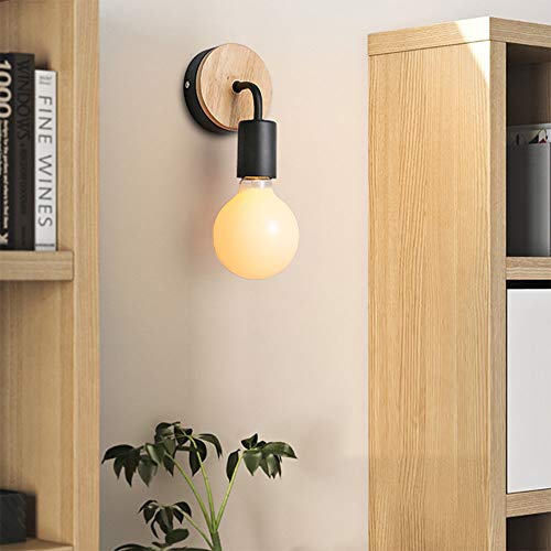 STOEX Apliques Moderno Nórdico Diseño forma 7 Lámpara de Pared Redonda Simple Base de Madera Exquisito Iluminacion de Loft Oficina Dormitorio Cocina Pasillo Cama Nocturna (Negro)