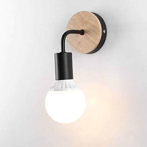 STOEX Apliques Moderno Nórdico Diseño forma 7 Lámpara de Pared Redonda Simple Base de Madera Exquisito Iluminacion de Loft Oficina Dormitorio Cocina Pasillo Cama Nocturna (Negro)