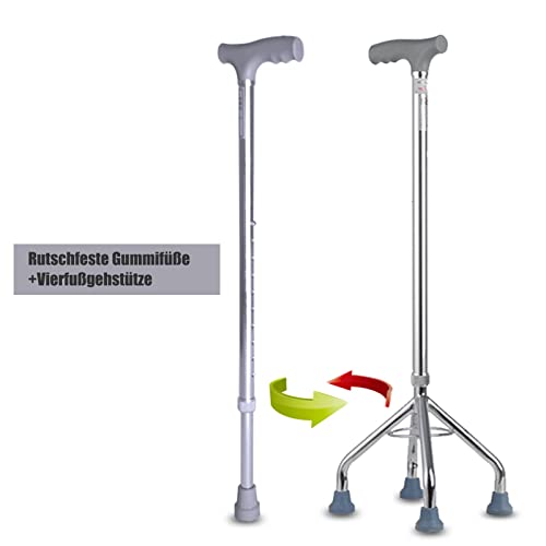 STXMY Bastón Cuatrípode De Aluminio, Antideslizantes Bastón con Base De 4 Patas, para Adultos Y Niños con Alturas De 150-175 Cm, Plateado