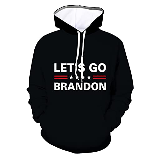 Sudadera con capucha para hombre con capucha y texto en inglés "Let's Go Brandon" Conservative US Flag Gift Shirt Sudadera con capucha, Negro, S