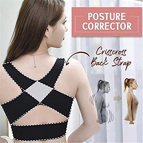 Sujetador De Corrección De Cifosis 2 En 1 Sujetador De Soporte Con Hebilla Frontal Sin Costuras, Sujetador Inalámbrico Con Corrector De Postura De Soporte Trasero (Negro, M)