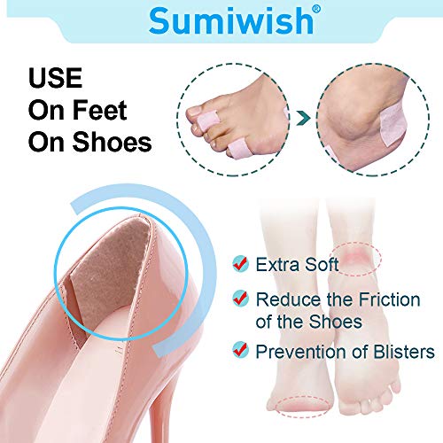 Sumiwish Moleskin para pies, 20 parches de prevención de ampollas, adhesivo para el cuidado de los pies para reducir el dolor de fricción, delgado y flexible