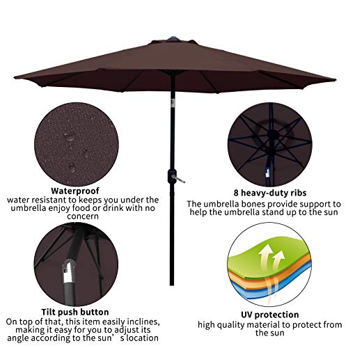 SUNNY GUARD 270cm Sombrilla con botón de inclinación y manivela, Sombrilla con Mástil de Aluminio de 38mm, para Jardín, Patio, Piscina, café