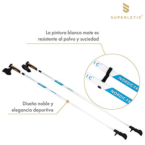 SUPERLETIC Nordic FX 10 Essential Bastones de Marcha nórdica 10% Carbono, Longitud de 100 a 125 cm, para Mujer y Hombre, Asas ergonómicas de Corcho, Sistema de Clic