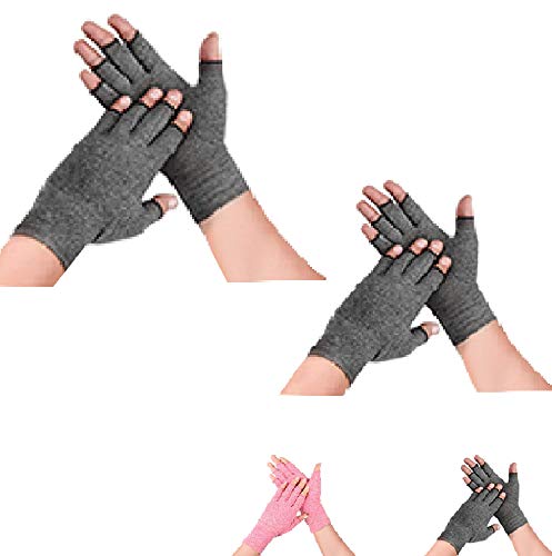 SupreGear Guantes de Artritis (2 Pares), Guantes de Compresión para Artritis Reumatoide para Manos Artritis Juegos de Escribir Guantes Sin Dedos para Hombres y Mujeres (Gris, S)