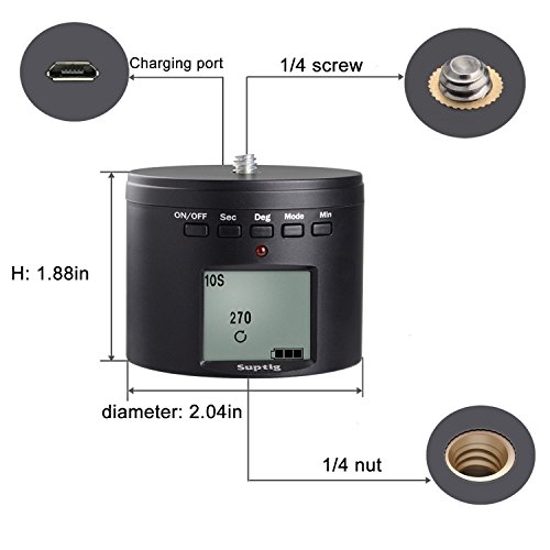 Suptig - Soporte de trípode para cámara de fotos, eléctrico 360 grados, cabezal trípode para iPhone, Samrtphone Cámara digital y Cámara de acción.