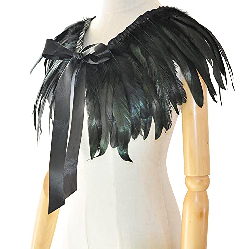 SwirlColor Capelet Lujosa Pluma Negro con Cuello Alto