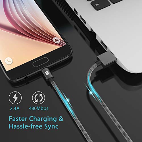 Syncwire Cable Micro USB - 2m [2-Unidades] Cargador Micro USB Carga Rapida Cable Cargador Android de Nylon para Samsung Galaxy S7/S6/S4/S3, HTC, Sony, LG, Huawei, Xiaomi, Motorola, Kindle, PS4 - Gris