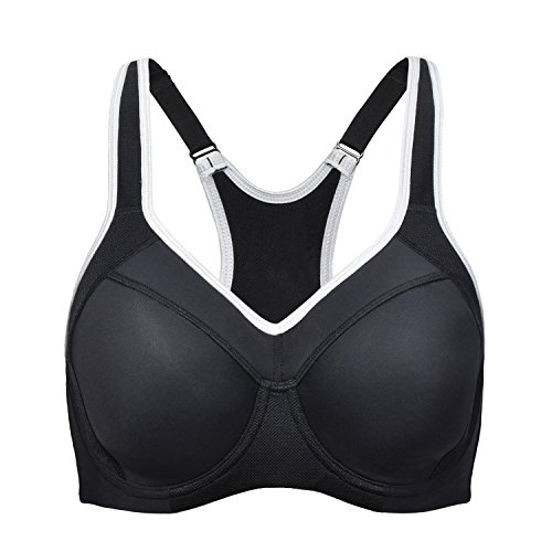 SYROKAN - Sujetador Deportivo de Alto Impacto con Aros y Fina Espuma para Mujer Negro ES:95F (EU 80F)