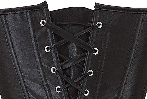 SZIVYSHI Corsé Mujer Sexy con Cordones Para Top de Satén Floral Deshuesado Overbust Body Shaper Bustier (Negro Top, M)