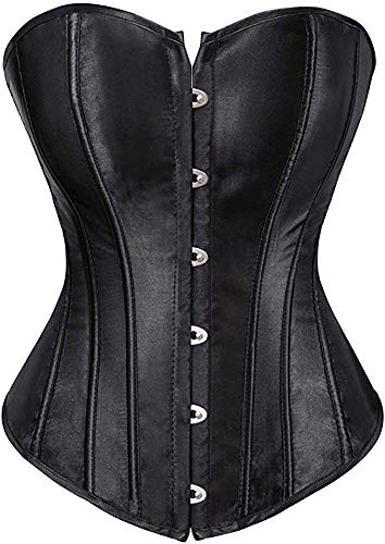 SZIVYSHI Corsé Mujer Sexy con Cordones Para Top de Satén Floral Deshuesado Overbust Body Shaper Bustier (Negro Top, M)