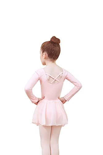 Tancefair Vestido de ballet para niñas y niños, con cuello en V, manga corta, con falda de gasa, Manga larga rosa