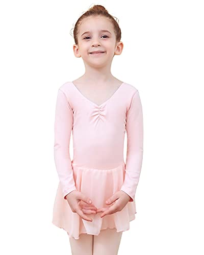 Tancefair Vestido de ballet para niñas y niños, con cuello en V, manga corta, con falda de gasa, Manga larga rosa