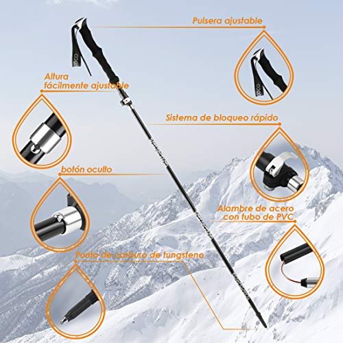 TAOCOCO 2pcs Bastón de Senderismo Plegable 7075 Bastón de Trekking de Aluminio, Bastón de Trekking Plegable Ajustable Ultraligero/Agarre EVA/Viajes de Mochilero