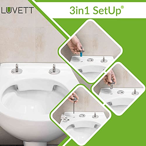 Tapa WC Universal LUVETT C100 ovalado con 3 tipos diferentes de bisagras de acero, caída amortiguada SoftClose y sistema de fácil extracción. Asiento de inodoro antibac, C:Beige Bahama