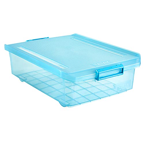 Tatay Caja Almacenaje Multiusos con Tapa, Bajo Cama, 32 L de Capacidad, Con Asas y Ruedas, de Polipropileno, Libre de BPA, Azul (Turquesa), Medidas 40 x 57 x 18 cm