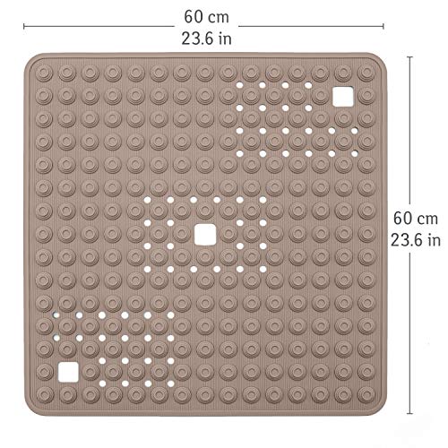 Tatkraft Detail Alfombra de Ducha Antideslizante, Alfombrilla de Baño 134 Ventosas, Seguridad y Comodidad para Niños Ancianos, Revestimiento Antimoho, Antibacteriano, Marrón, 60x60cm