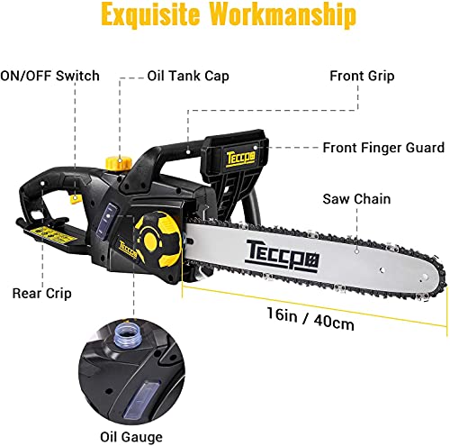 TECCPO Motosierra Eléctrica 2400W, Motosierra, Espada de 40 cm, Velocidad de 15m/s, Auto-Lubrificación, Cambio de Espada sin Herramienta, Doble Interruptor de Seguridad - TACS01G